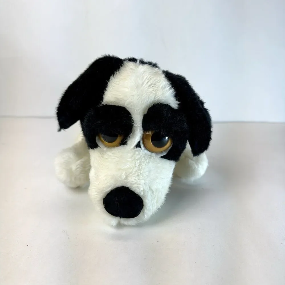 Russ Berrie Marshmallow Dog Plush Stuffed Animal White & Black Soft 9